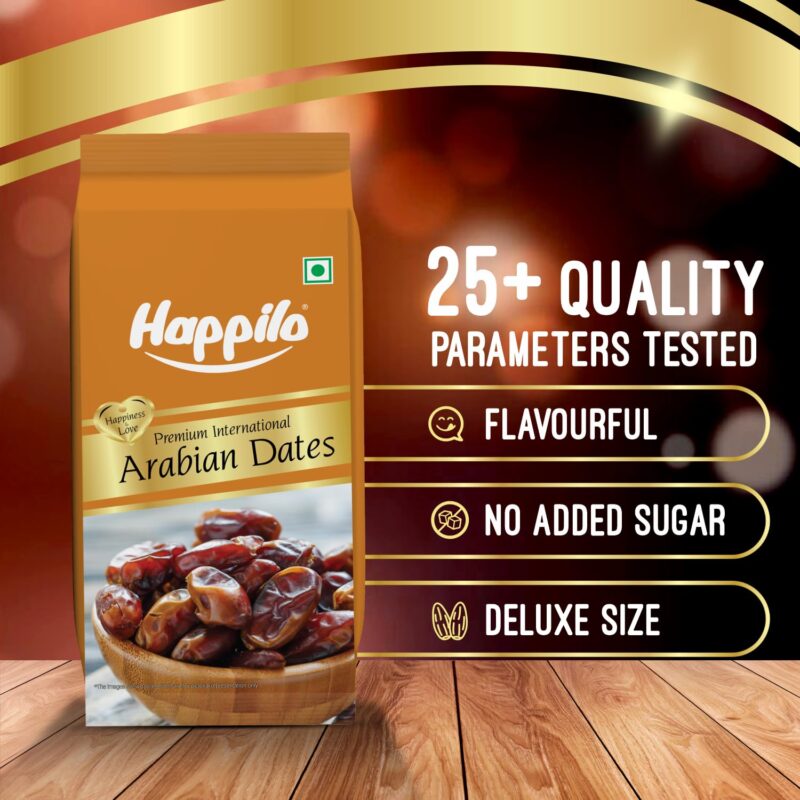 Happilo Premium Arabian Dates Pouch 500 g (Pack of 2) | Arab Khajur or Khajoor | 100% Naturally Dried | No added Preservatives | Vitamins & Minerals Rich | Soft Chewy Texture & Sweet Caramel Taste - Image 3