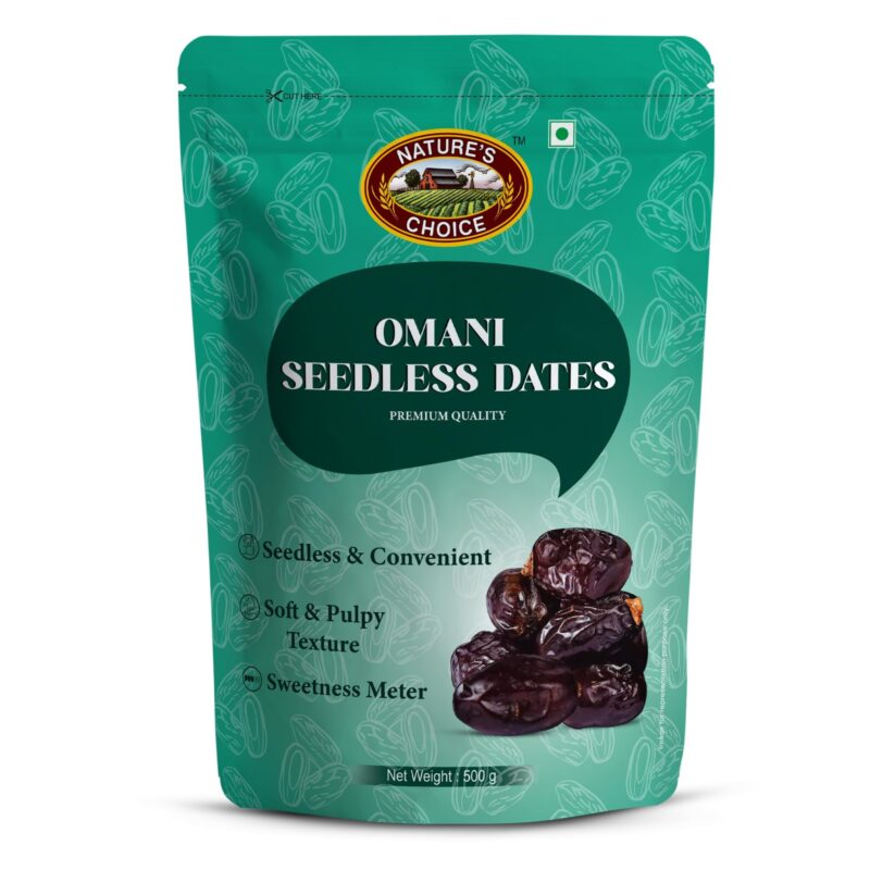 Nature's Choice Omani Seedless Dates 500g | Khajoor/Khajur | Soft Khejur