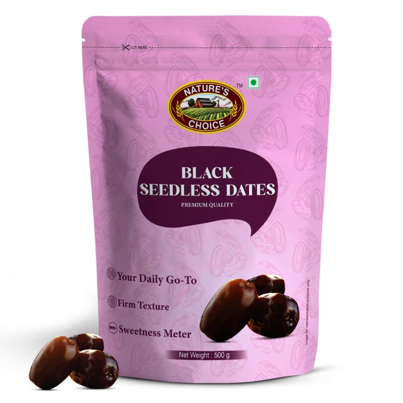 Nature's Choice Black Seedless Dates 500g | Khajoor/Khajur | Soft Khejur