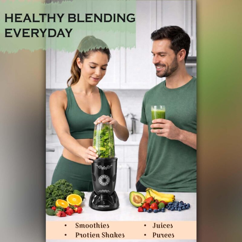 Kanchan Nutri Blender Juicer Mixer Grinder, Smoothie Maker, Masala Grinder, Chutney Blender, Copper Motor with 450W, 3 Unbreakable Jars, SS Blades, (3 Jars & 2 Blade) BIS Certified - 1 Year Warranty - Image 7