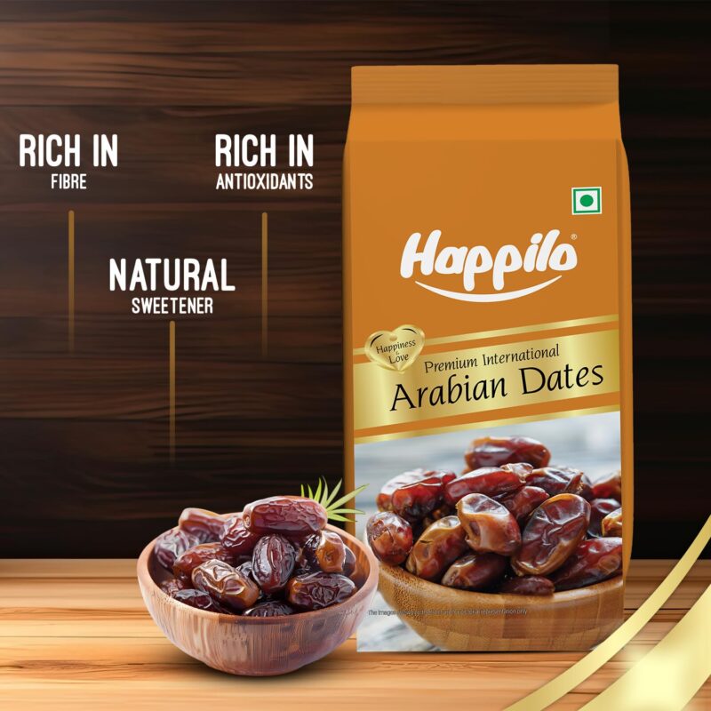 Happilo Premium Natural Arabian Dates 500g Pouch | Khajur, Khajoor | Dry Fruits | Dates in Fresh | Healthy Snacks | Rich in Fibre | No Added Sugar - Image 5