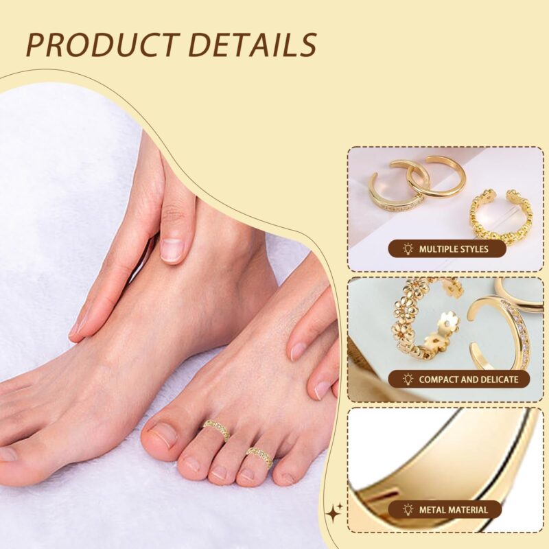 Urvara 12 PCS Toe Rings, Adjustable Rings Set for Women, Stackable Gold Toe Rings for Daily Wear and Beach Parties, Fashion Jewelry Accessories for Gift Giving - Image 4