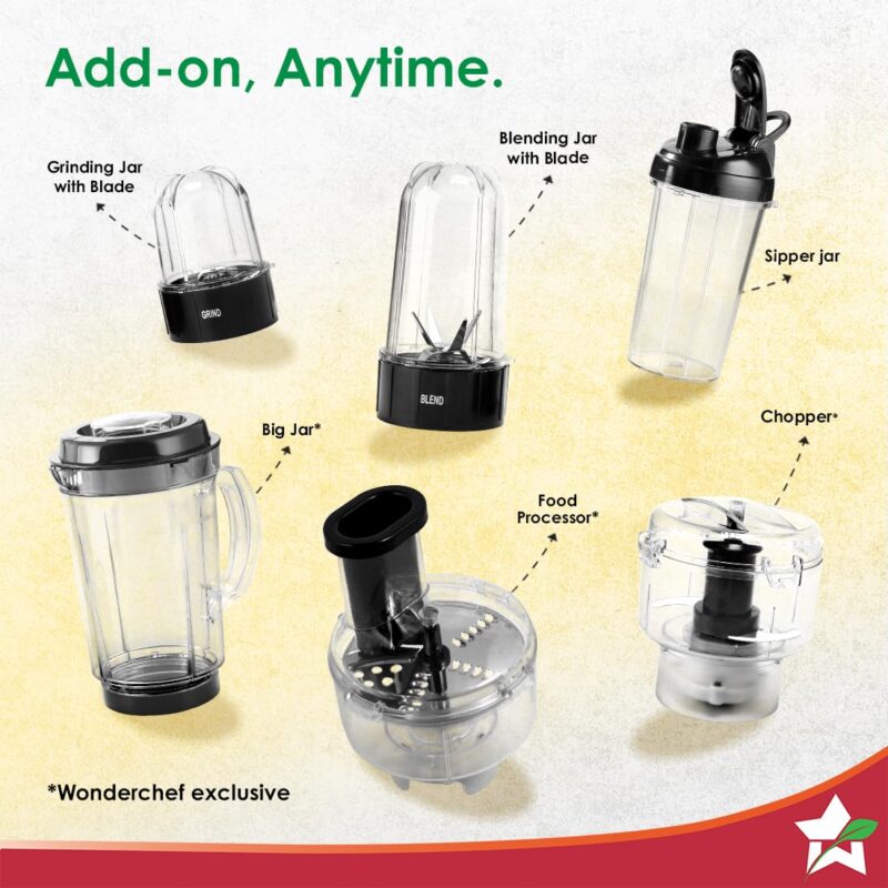 Wonderchef Nutri-blend Mixer, Grinder & Blende|400W 22000 RPM 100% Full Copper Motor|Stainless Steel Blades|2 Unbreakable Jars|2 Years Warranty|Recipe book by Chef Sanjeev Kapoor|Champagne - Image 6