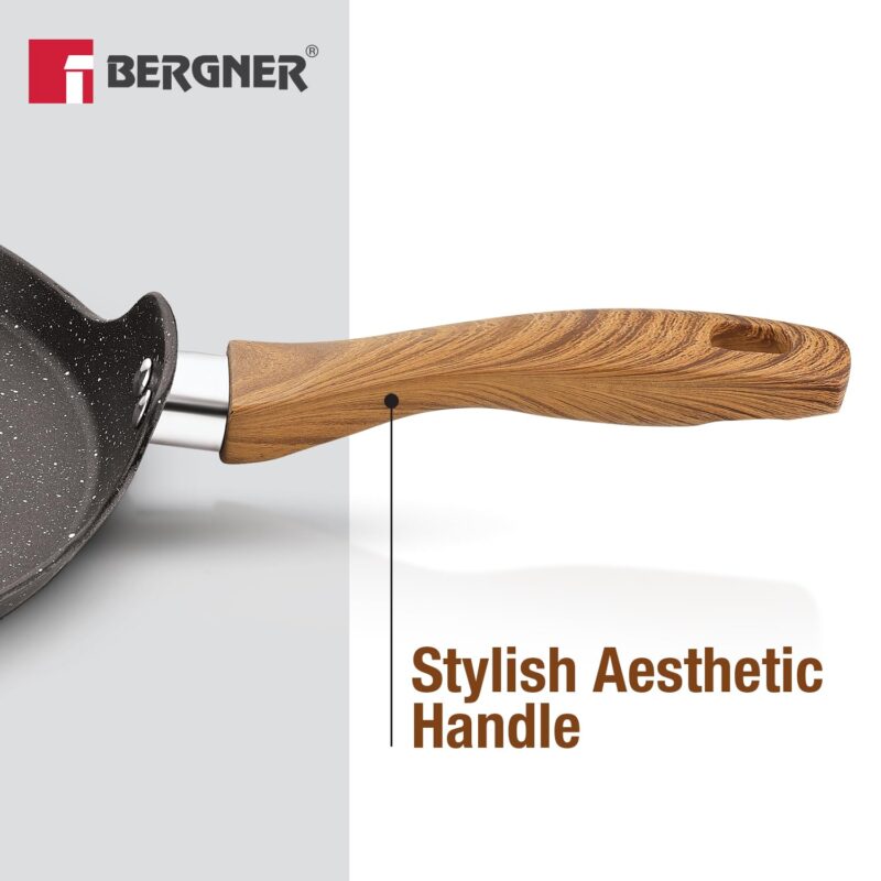 BERGNER Ivory Black Granite Non-Stick 28cm Dosa Tawa, 3-Layer Marble Healthy Non-Stick Coating, Forged Aluminium, PFOA Free, Non Toxic, Large Flat Dosa Tawa, Induction and Gas Stove Ready - Black - Image 6