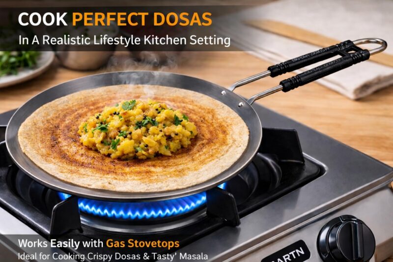 Pure Iron Induction Tawa for Roti, Chapati & Dosa with Steel Handle 1 KG | Heavy Iron Tava with Health Benefits | Non-Toxic, No Chemical Layer | Induction & Gas Compatible, 10 inch Diameter - Image 3