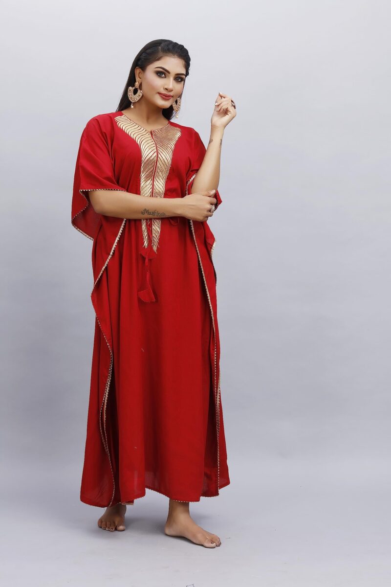 Women Zari Golden Work Kaftan Woman Pure, Rayon Kaftan Ladies Caftan Kurti Tops Free Size V Neck Women Night Combo Casual Maxi 04 - Image 2