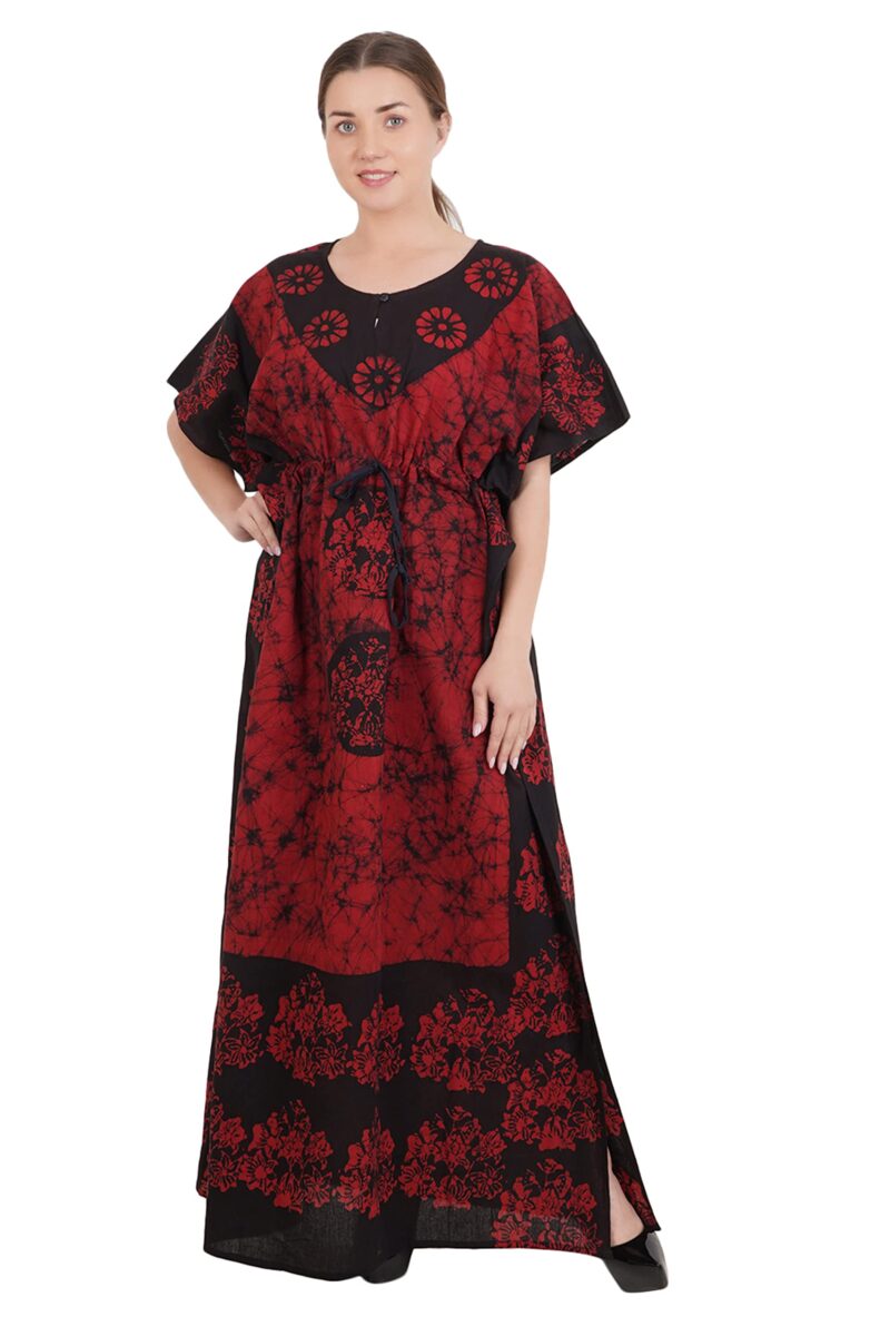 Onekbhalo Women's Cotton Kaftan Floral Maxi Nighty (Free Size, Maroon)