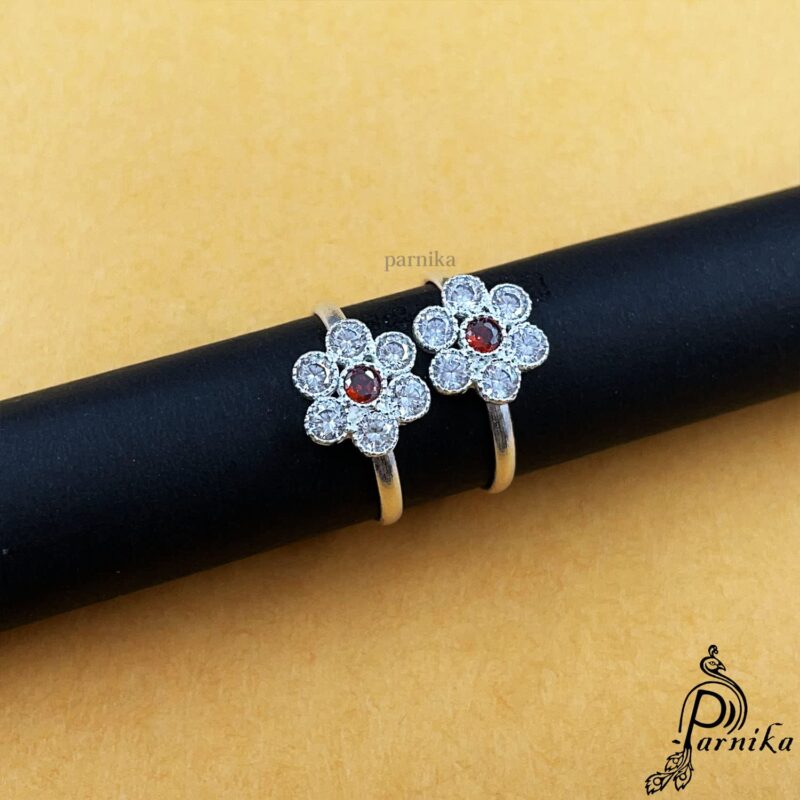Parnika (Formerly MJ Designer Multi CZ Adorned Silver Toe Rings in Pure 92.5 Sterling Silver for Women (Designer 2) - Image 4