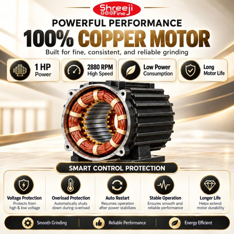 ShreejiFine BakonP Ultimate Atta Chakki | Stainless Steel Chamber| Stainless Steel Grinder| Premium Cabinet | Brass Jali Set | Multi Grain | Elastic Free Cloth Filter | Low Noice | Work on 5.0 AMP - Image 11