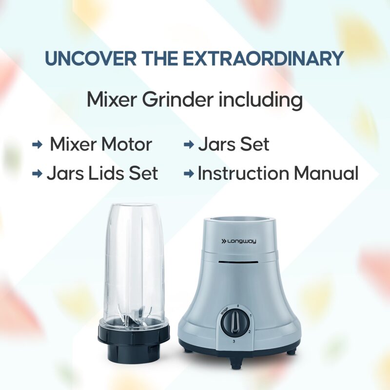 Longway Sage 500 Watt Juicer Mixer Grinder for Grinding, Mixing, Juicing with Powerful Motor (Gray & Black, 2 Jars) - Image 8