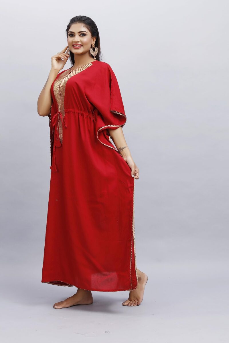 Women Zari Golden Work Kaftan Woman Pure, Rayon Kaftan Ladies Caftan Kurti Tops Free Size V Neck Women Night Combo Casual Maxi 04 - Image 3