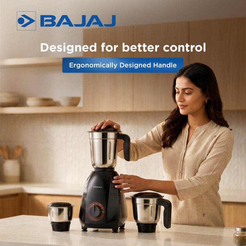Bajaj Rex Dlx Ninja Series 4 Jar 750W Mixer Grinder | DuraCut Blades | 4 Stainless Steel Mixer Jars | Dry & Wet Grinding | 2 Yrs Warranty 【Black/Brown】 - Image 9