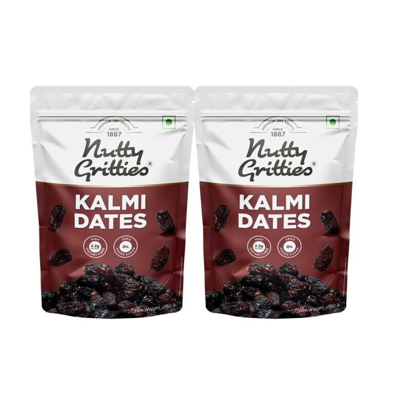 Nutty Gritties Premium Kalmi Dates - 700g | Juicy & Delicious Khajoor, Khajur | No Artificial Colours | Naturally Sweet | Instant Energy | Resealable Pouch, (Pack Of 2, 350g Each),