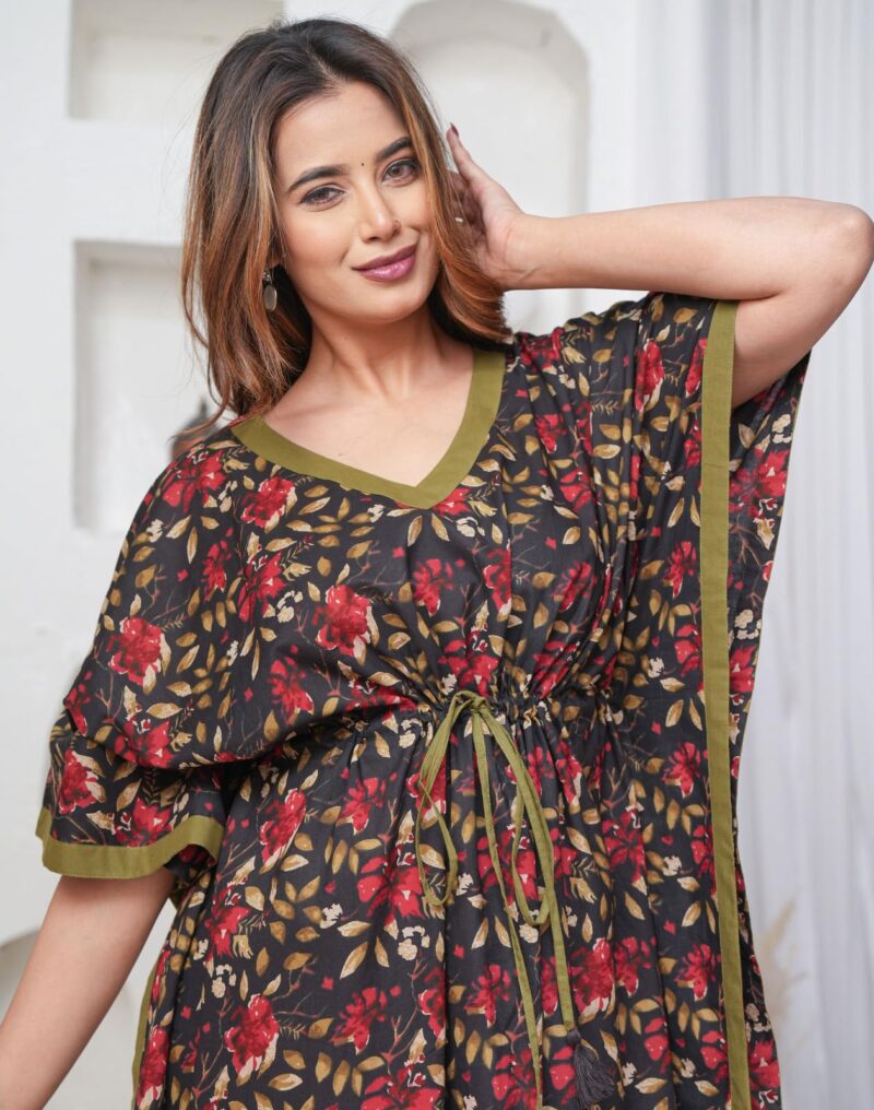 Urali® Women's 100% Cotton Kaftan (Black, Free Size) - K502 - Image 3