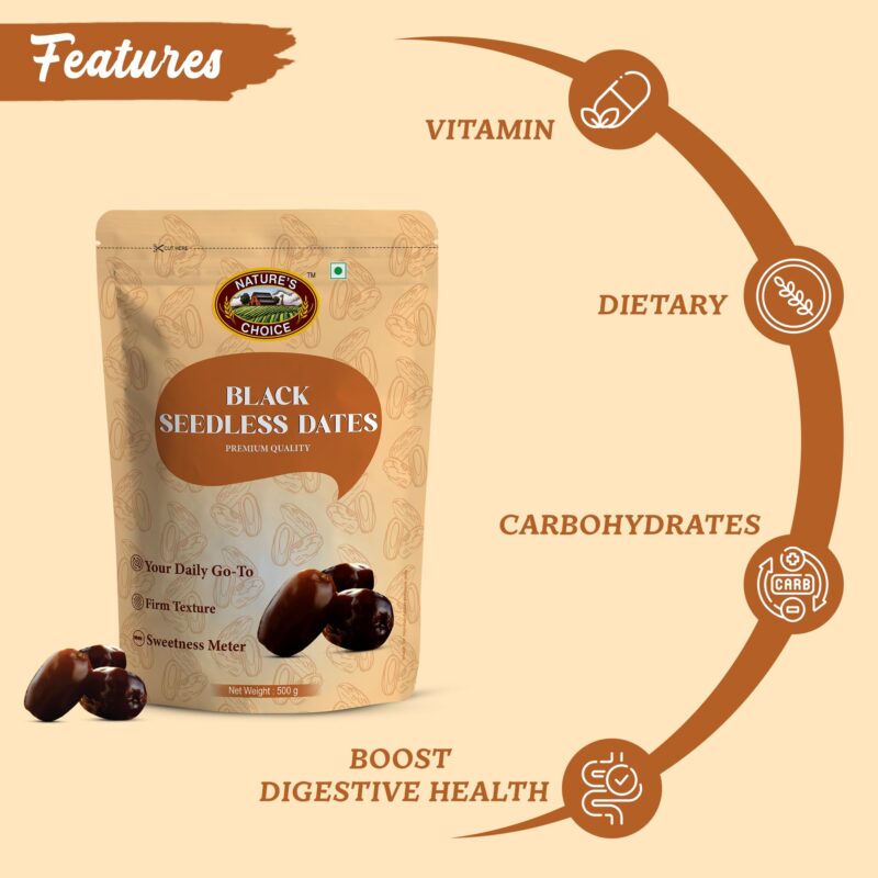 Nature's Choice Black Seedless Dates 500g | Khajoor/Khajur | Soft Khejur - Image 4