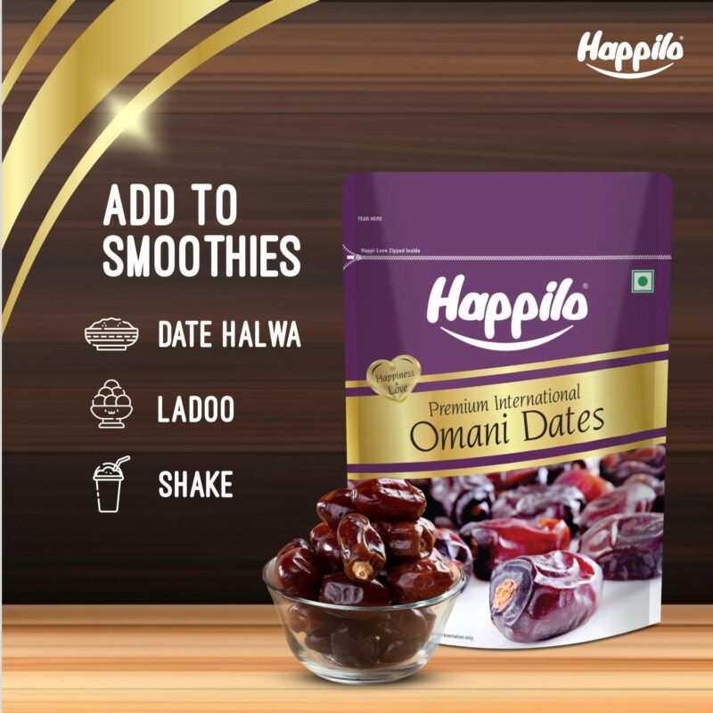 Happilo Premium International Omani Dates 500g | Healthy snacks, Dry fruits, Khajoor, Khajur, Nutritious| Rich in Vitamins & Minerals | Natural Sweetener - Image 3