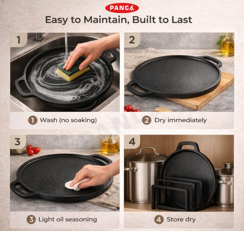PANCA Pre-Seasoned Cast Iron Dosa Tawa 30 cm | Heavy Roti/Chapati Tawa for Gas & Induction | Chemical-Free, Naturally Non-Stick Pan (2 in 1 Grill Tawa) - Image 4