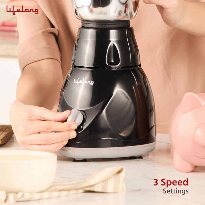 Lifelong LLMG23 Power Pro 500-Watt Mixer Grinder with 3 Jars (Liquidizing, Wet Grinding and Chutney Jar), Stainless Steel blades, 1 Year Warranty (Black) - Image 5