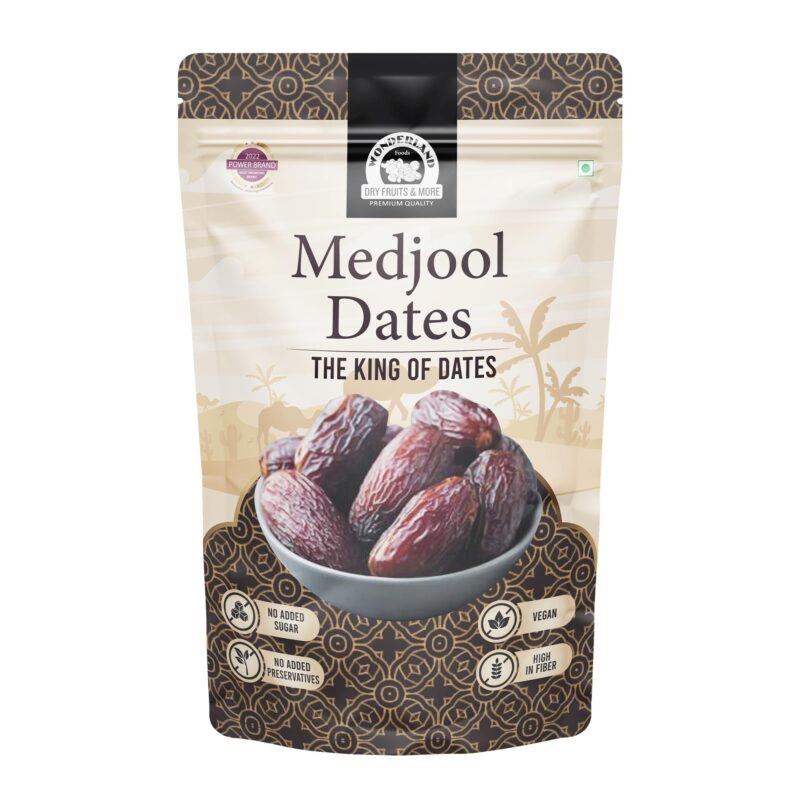 Wonderland Foods 200g Premium Medjool Dates Pouch | King of Dates | Dry Fruits Healthy & Nutritious Soft Khajoor, Khajur Rich In Iron, Fibre & Vitamins, Fresh