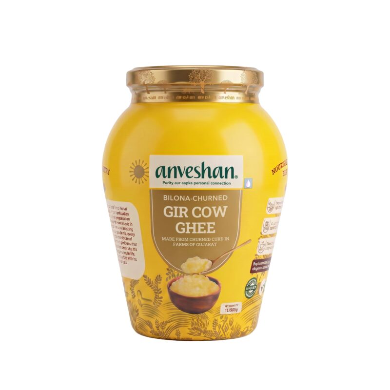 Anveshan A2 Gir Cow Ghee Bilona Method 1Litre, Traditional Bilona Method, Cultured, Immunity Booster, Pure, Natural, Healthy, Fresh, Lactose And Gluten Free