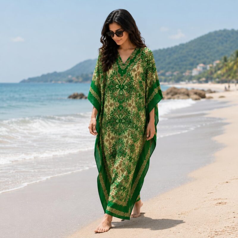 Art Of Creation Kaftan Maxi Style Casual Kaftan for Women (IN, Alpha, Free Size, Standard, Green) - Image 4