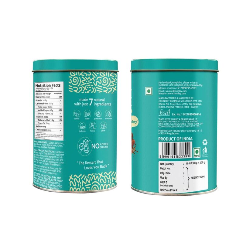 Farmley Coffee Rush Date Bite 200 gm I Dates Barfi Made with Dates, Coffee Powder,Pista, Cashews, Almonds, Honey and Pure Ghee I Dry Fruits Nuts, Healthy Snacks Sweets,Gluten Free, No Refined Sugar - Image 3