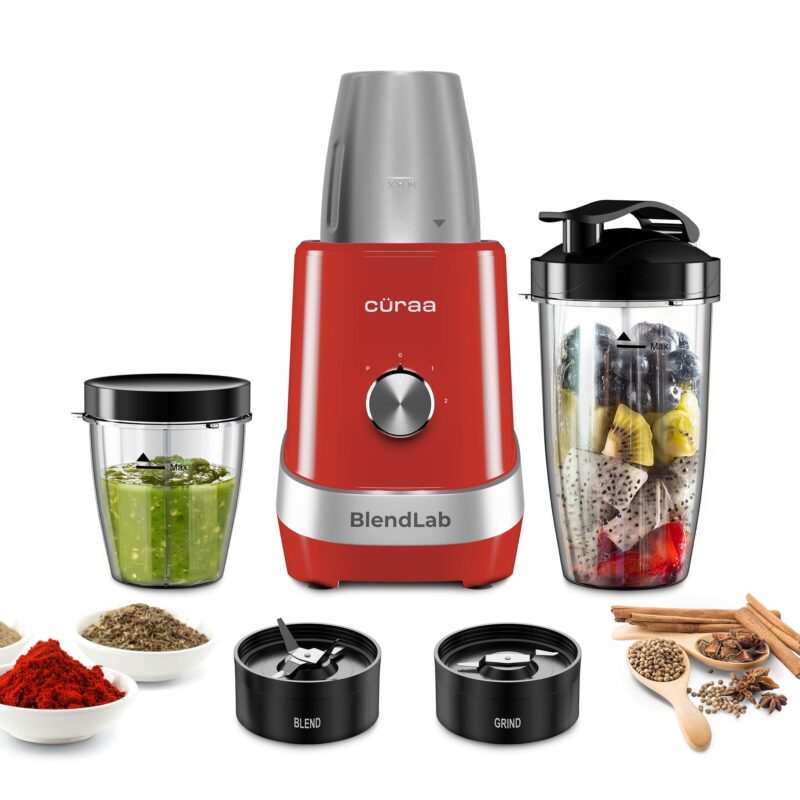 CÜRAA Blender Mixer Grinder | BlendLab by Chef Sanjyot Keer | Stainless Steel Jar | 2-Speed with Pulse | Dry & Wet Grinding | 100% Copper Motor | Smoothies, Masala & Chutney | 2 Year Warranty