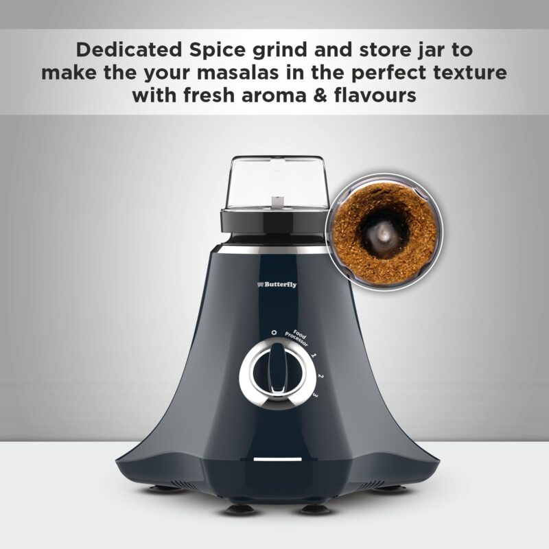 Butterfly Nexo 750W Mixer Grinder Food Processor with 6 Jars | Kneading, Chopping, Slicing, Grinding, Mincing, Grating, Juicing & Spice grinding | Evion-GT Motor with FPSS Technology | Ink Blue - Image 4