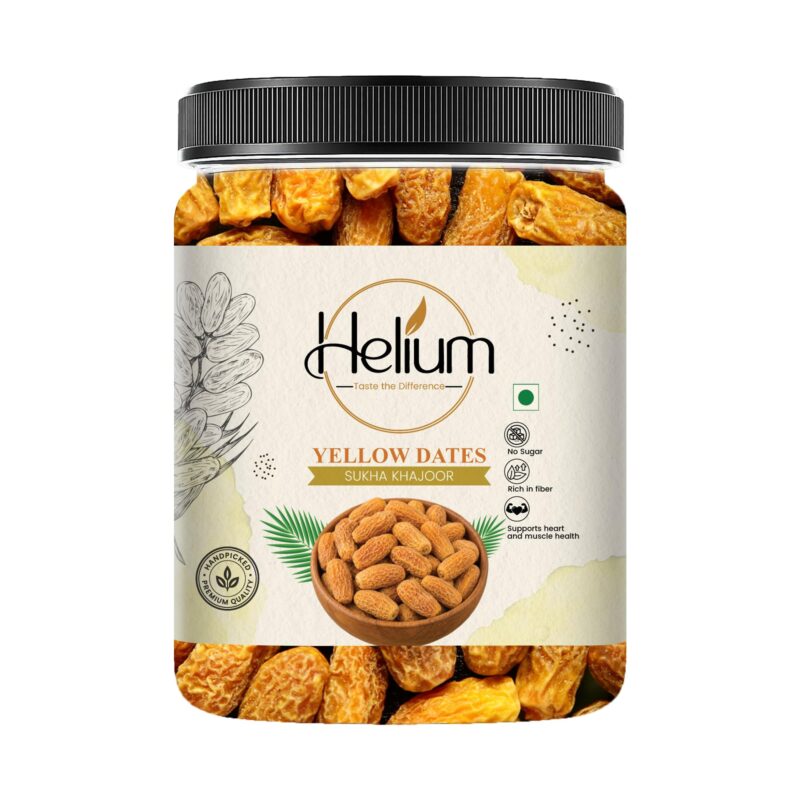 HELIUM Yellow Dry Dates (Pila Chuara) 1Kg | Peela Sukha Khajoor/Kharek | Naturally Sweet Dry Fruit | Rich in Iron & Fiber | Healthy Snack | Jar Pack