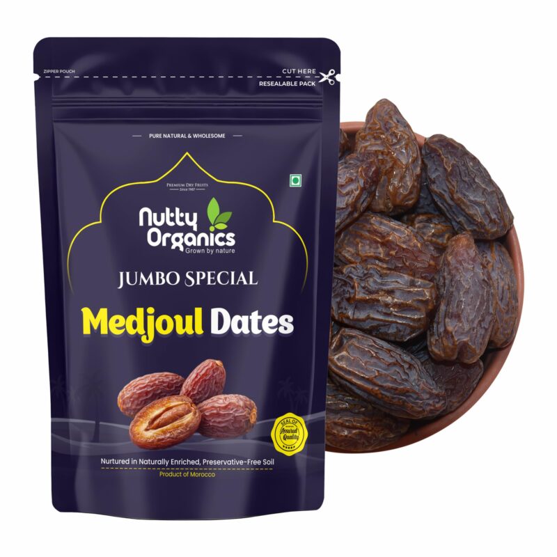 Nutty Organics Jumbo Medjoul Dates 200g | Premium Moroccan Medjool Khajoor | Large, Soft & Juicy | No Added Sugar | Preservative Free | Healthy Dry Fruits Snack | Resealable Pack