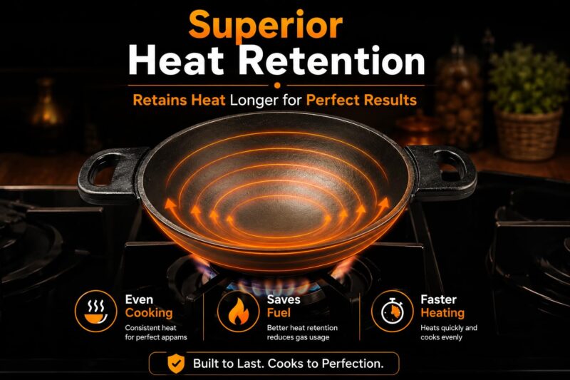 Cast Iron Appam Pan (Appachatty) | 100% Pure & Non Chemical Coating | Naturally Non-Stick (Pre-Seasoning) | Even Heat Cooking | Heavy-Duty | Gas Compatible - Image 4