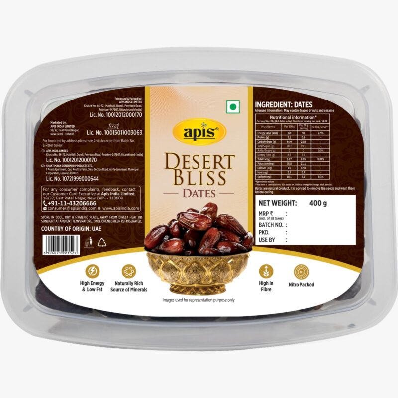 APIS Desert Bliss Dates 400g | Khajoor Dry Fruit & Nuts, Naturally Sweet, Fresh, Natural & Nutritious Dry Fruits for Snacking & Culinary Experience | Rich in Fiber & Energy - Image 3