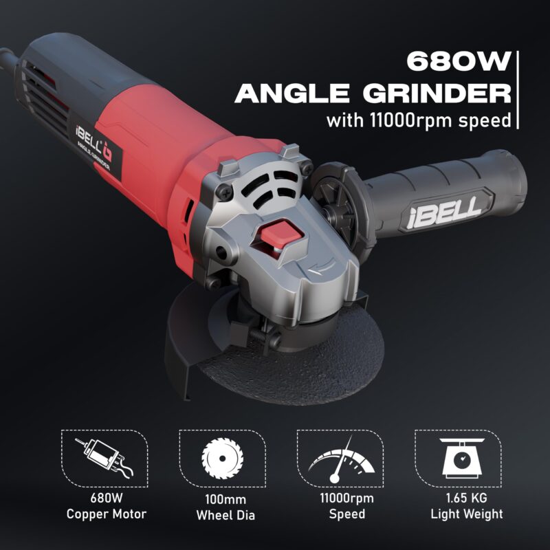 IBELL Angle Grinder AG10-68 | 680W Heavy Duty | Copper Armature | 100mm/4" Disc Dia | 11000 RPM | With Grinding Wheel & Guard | Perfect for Grinding, Cutting & Polishing-6 Months Warranty - Image 2