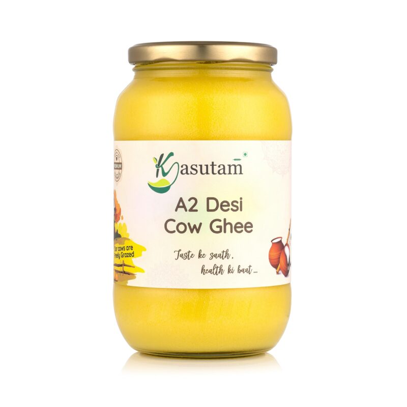 Kasutam A2 Desi Cow Bilona Ghee | Made By Traditional Vedic Bilona Method | Made In Earthen Pot & Hand Churned | Free Grazing Grass Fed Cow Ghee | Immunity Booster | Glass Jar- 1000 Ml