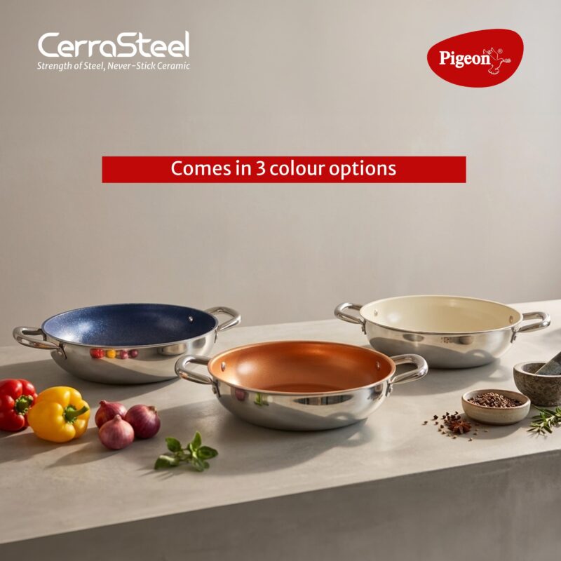 Pigeon Cerrasteel 24cm Ceramic Kadai| Non-Stick| Ceramic Coated| Copper - Image 7