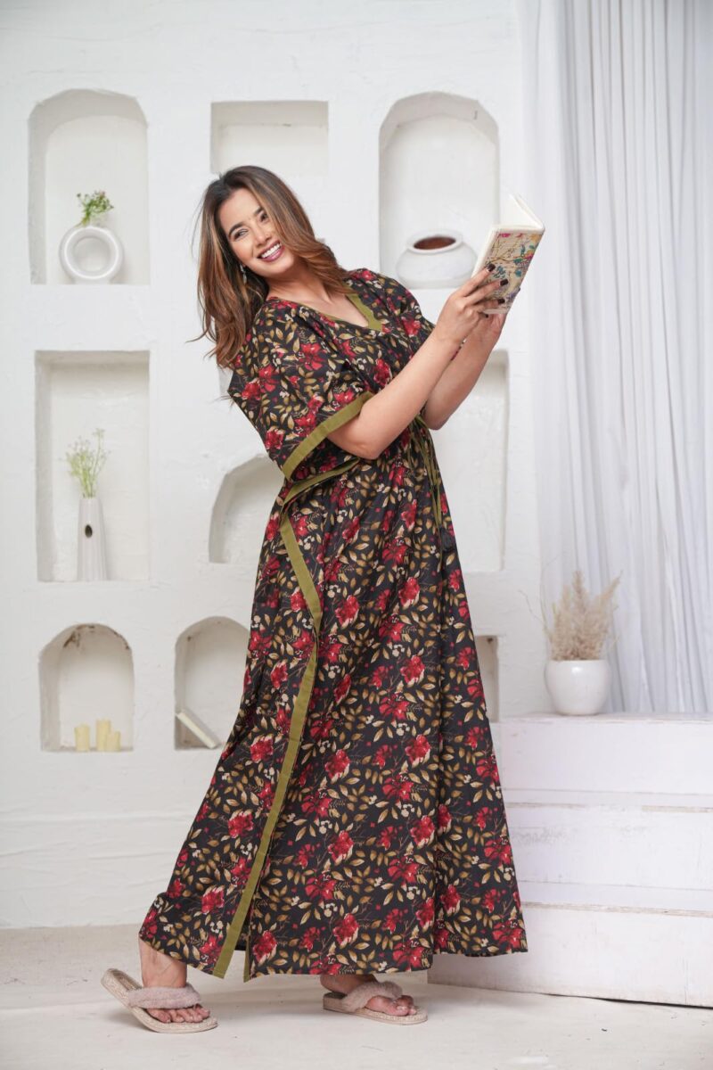 Urali® Women's 100% Cotton Kaftan (Black, Free Size) - K502 - Image 2
