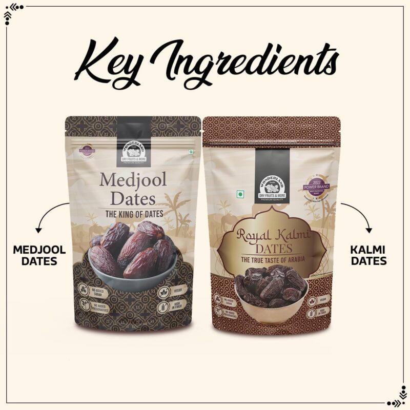 Wonderland Foods 400g (200g X 2) Kalmi (Safawi) And Medjool Dates Pouch | Dry Fruits Healthy & Nutritious Soft Khajoor | Khajur Rich In Iron, Fibre & Vitamins - Image 4