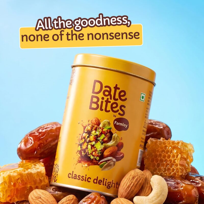 Farmley Date Bites, Dates Barfi Made with Dates, Pista, Cashews, Almonds, Honey and Pure Ghee, Dry Fruits Nuts, Healthy Snacks, Healthy Sweets, Gluten Free, No Refined Sugar, 200g (10 Pieces) - Image 9