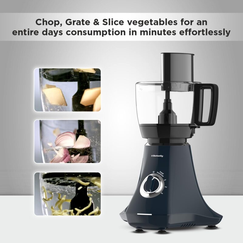 Butterfly Nexo 750W Mixer Grinder Food Processor with 6 Jars | Kneading, Chopping, Slicing, Grinding, Mincing, Grating, Juicing & Spice grinding | Evion-GT Motor with FPSS Technology | Ink Blue - Image 3
