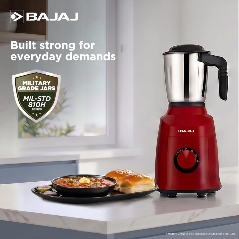 Bajaj Military Series Rex 750W 4 Jar Mixer Grinder | DuraCut Blades | 2-In-1 Function Blade In Dry Jar | 2 Yrs Warranty 【Red/Black】 - Image 7