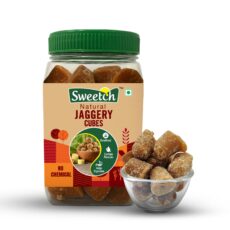 Sweetch Natural Cane Jaggery Cubes 500gm Jar Healthy Sugar Substitute, Desi Gud Bites Size Small | Helps in Digestion | Traditional Sweetener | Sugarcane Jaggery, Gur | Chemincal Free, Nutrient-Rich & Contains Minerals