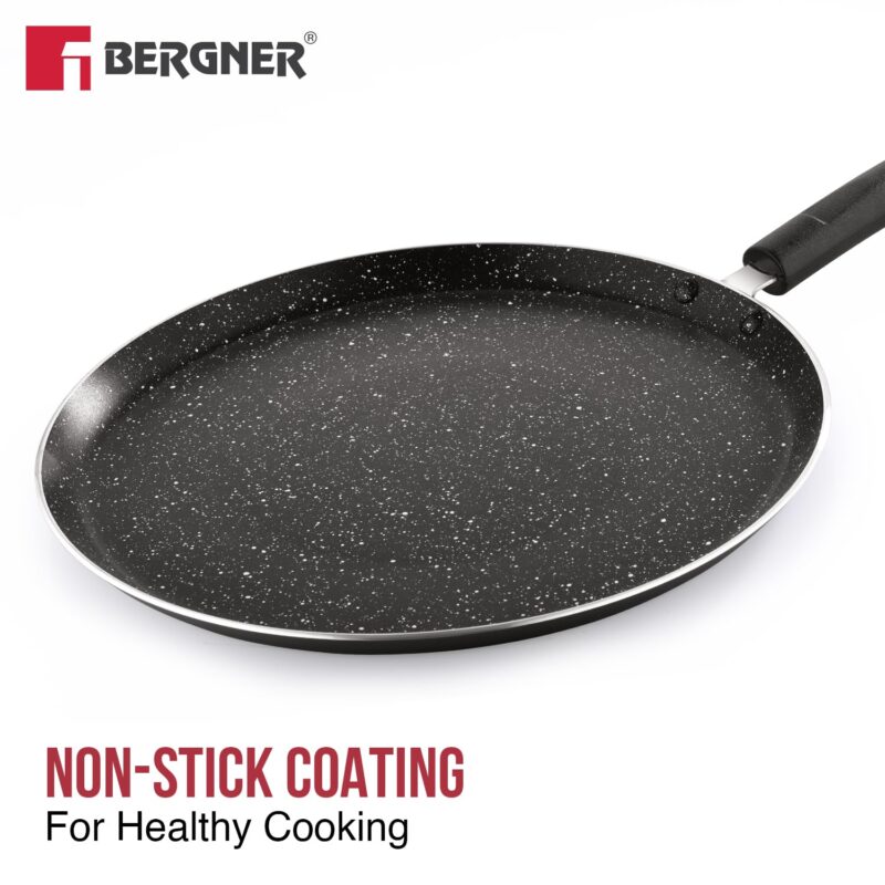 BERGNER Amarone 28cm Non-Stick Dosa Tawa, Durable, Non-Stick Coating, Marble Finish, Ergonomic Bakelite Handle with Excellent Grip, Pressed Aluminium, Large Size - Induction and Gas Stove Compatible - Image 4