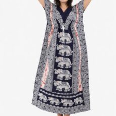 BDROX Women Stylish | Blue | Animal Printed |Pure Cotton |Color Guaranteed| Free Size |Short Sleeve V Neck Kaftan Nighty/Night Dress/Night Gown for Regular use and Fashionable