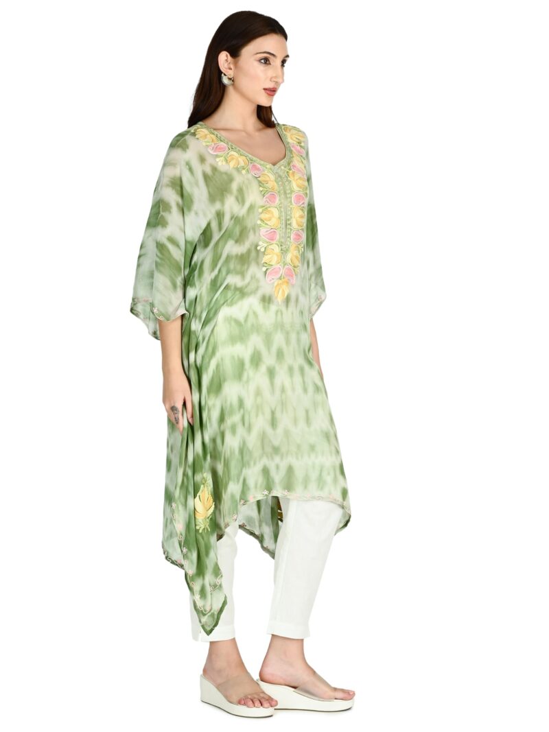 TVAREETAZ Women Kashmiri Shibori Georgette Kaftan, Printed Pattern, Lightweight Fabric, Free Size, Relaxed Fit (TAZ108) Multicolour - Image 3