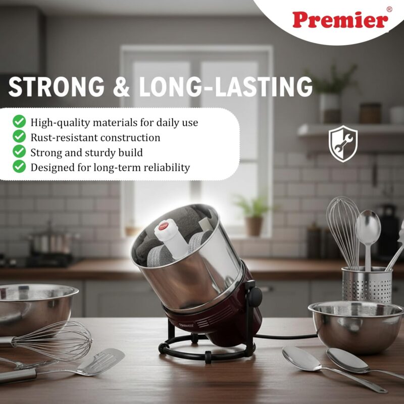 Premier Lifestyle Grinder (Pg - 502) 2 LTR 230v Maroon Colour Code-039131 – Powerful and Stylish Wet Grinder with 2-Liter Capacity, Durable Stainless Steel Drum, Energy Efficient Motor - Image 7