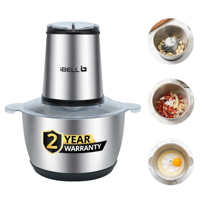 IBELL MT200SPRO Electric Chopper with 2-Yr Warranty, 700W Powerful Motor, 2L SS Bowl, Multipurpose Food Processor for Meat, Vegetables, Fruits & Nuts, with Garlic Peeler & Egg Whisker (Silver). - Image 9