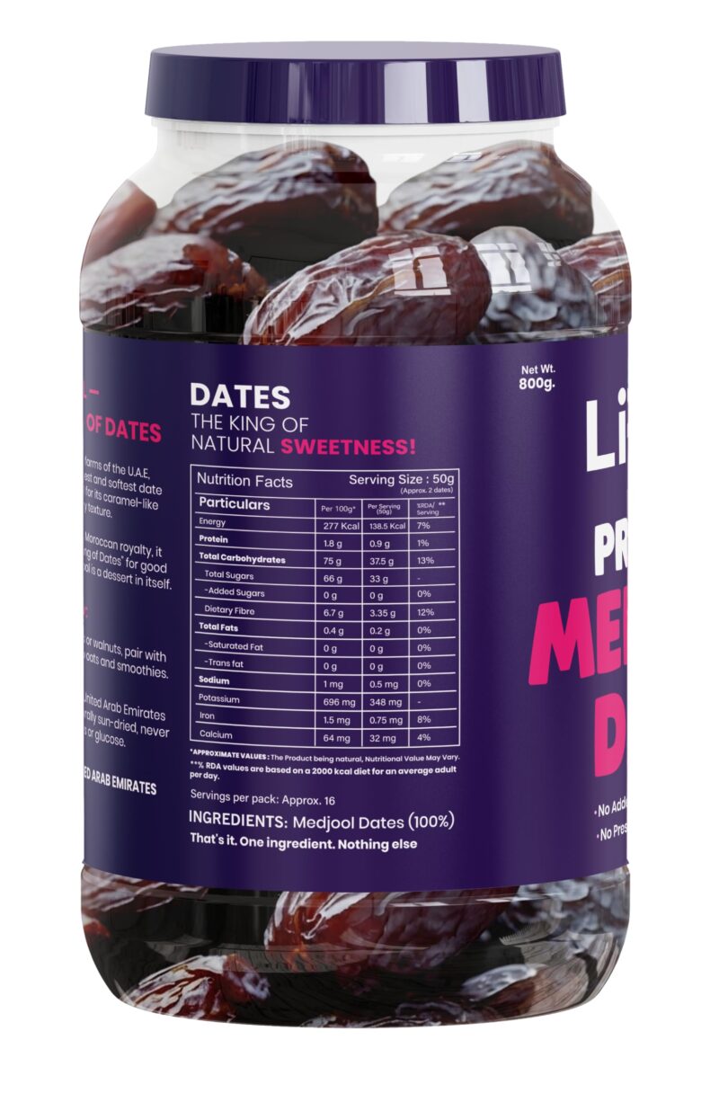 Livyor Medjool/Medjoul Dates - 800 grams | Khajoor | Khajur Dry Fruits | Jumbo size | High Fibre Dry fruits | Fresh and delicious | Pack of 1 - Image 2