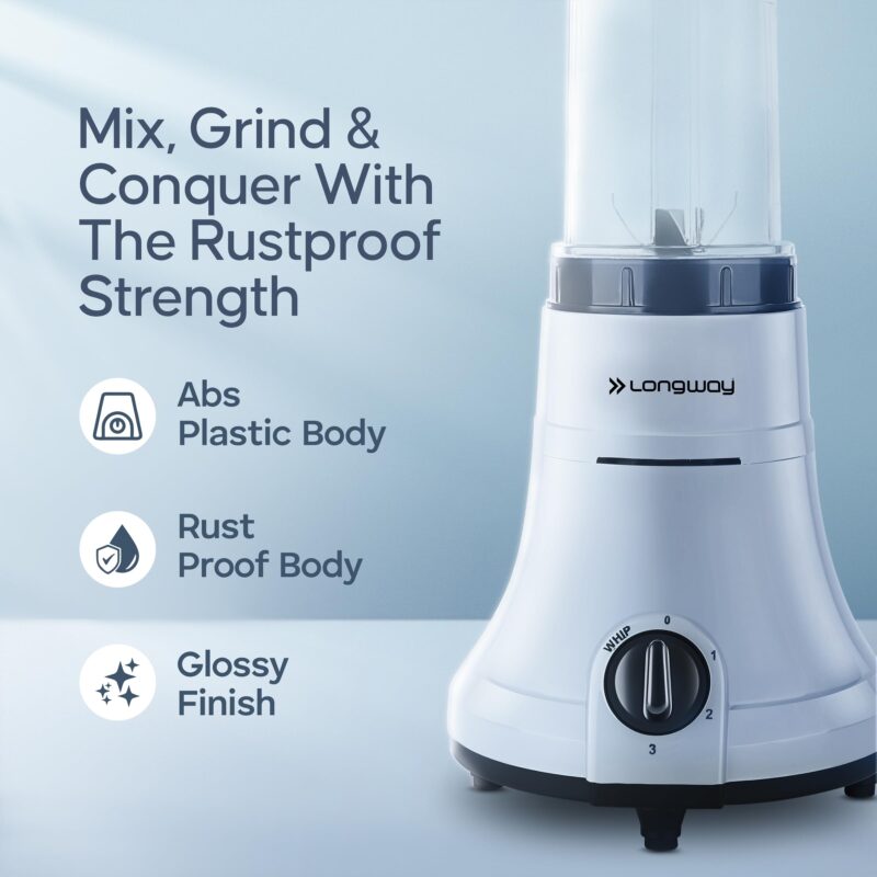 Longway Sage 500 Watt Juicer Mixer Grinder for Grinding, Mixing, Juicing with Powerful Motor (Gray & Black, 2 Jars) - Image 3