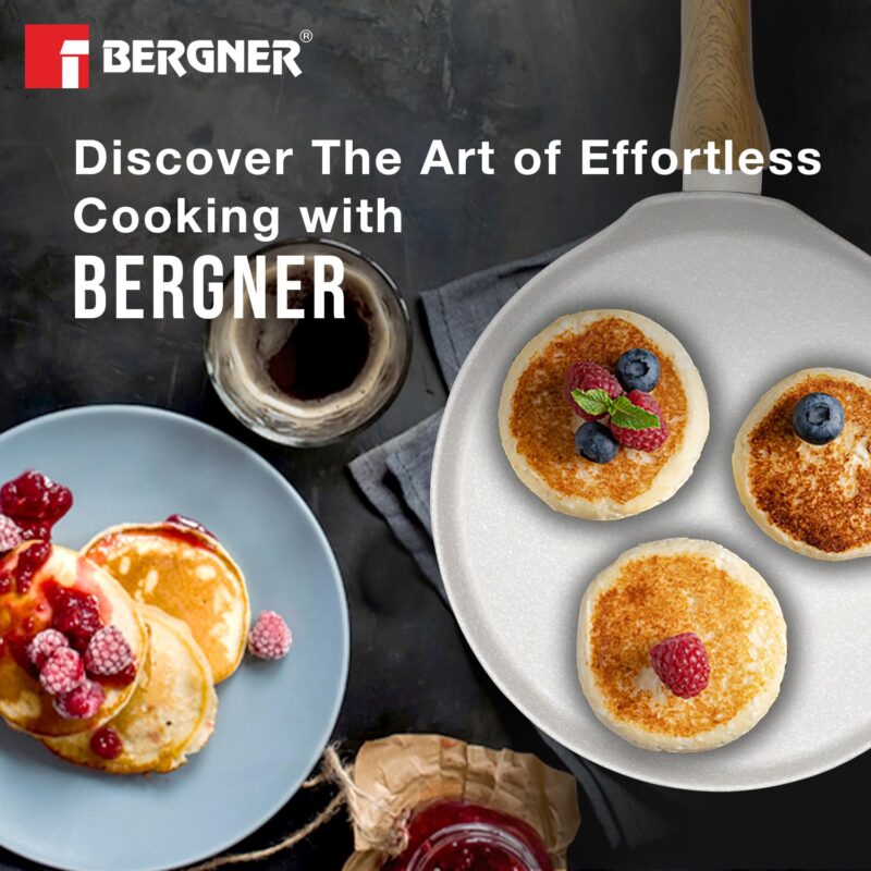 BERGNER Naturally Forged Aluminum 28cm Pancake Pan/Dosa Tawa with Marble Non-Stick Coating, Scratch Resistant and Durable, Soft Touch Handle, Easy to Clean - Induction Bottom, Free Non-Woven Trivet - Image 4