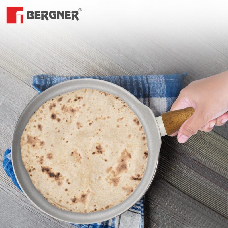 BERGNER Naturally Forged Aluminum 28cm Pancake Pan/Dosa Tawa with Marble Non-Stick Coating, Scratch Resistant and Durable, Soft Touch Handle, Easy to Clean - Induction Bottom, Free Non-Woven Trivet - Image 7
